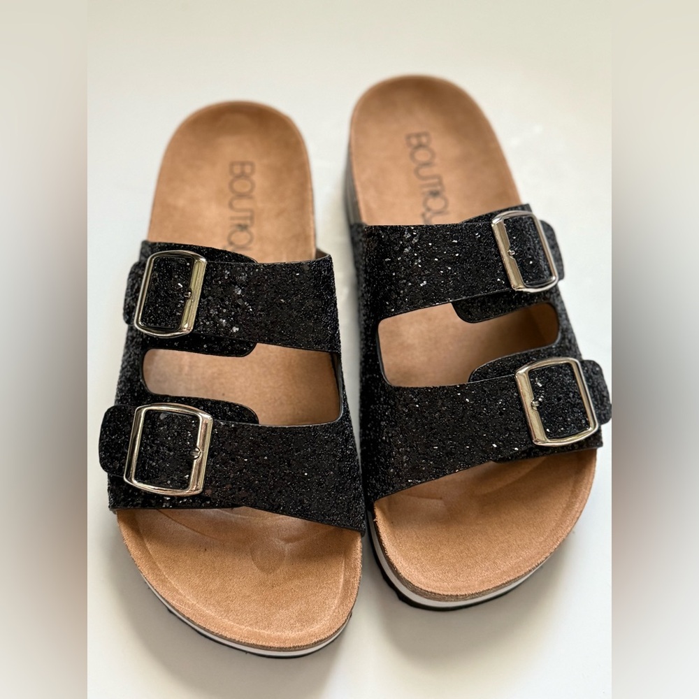 Black Glitter Slides